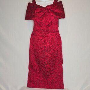 Rickie Freeman for Teri Jon Cold-Shoulder Floral Jaquard Sheath Dress, Sz 6, NWT